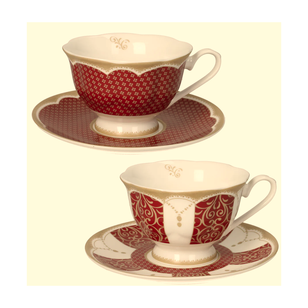 Set 2 tazze da tè con piattini (3 fuochi) Colore Rosso